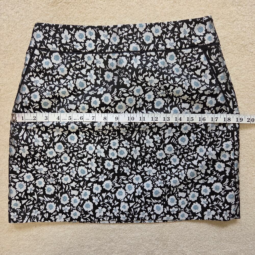 Ann Taylor Loft 2 Jacquard Floral Straight Pencil Mini Skirt Blue, Silver Black - Picture 8 of 11